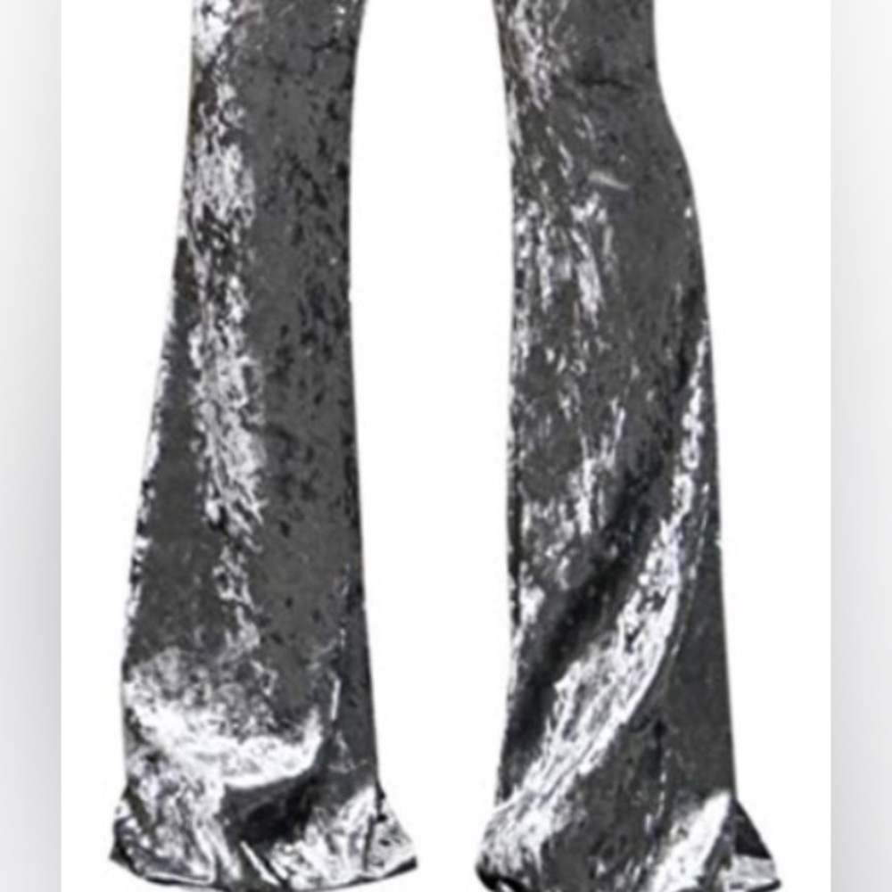 Dark silver gray velvet bell bottom pants festival rave club goth sexy crushed